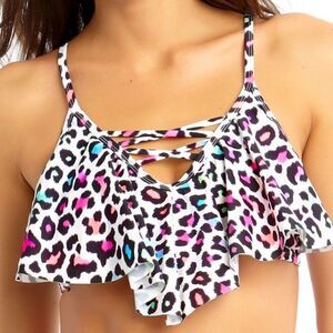 California Waves Juniors Flounce Bralette Bikini Swim Top Multicolor XS NWT